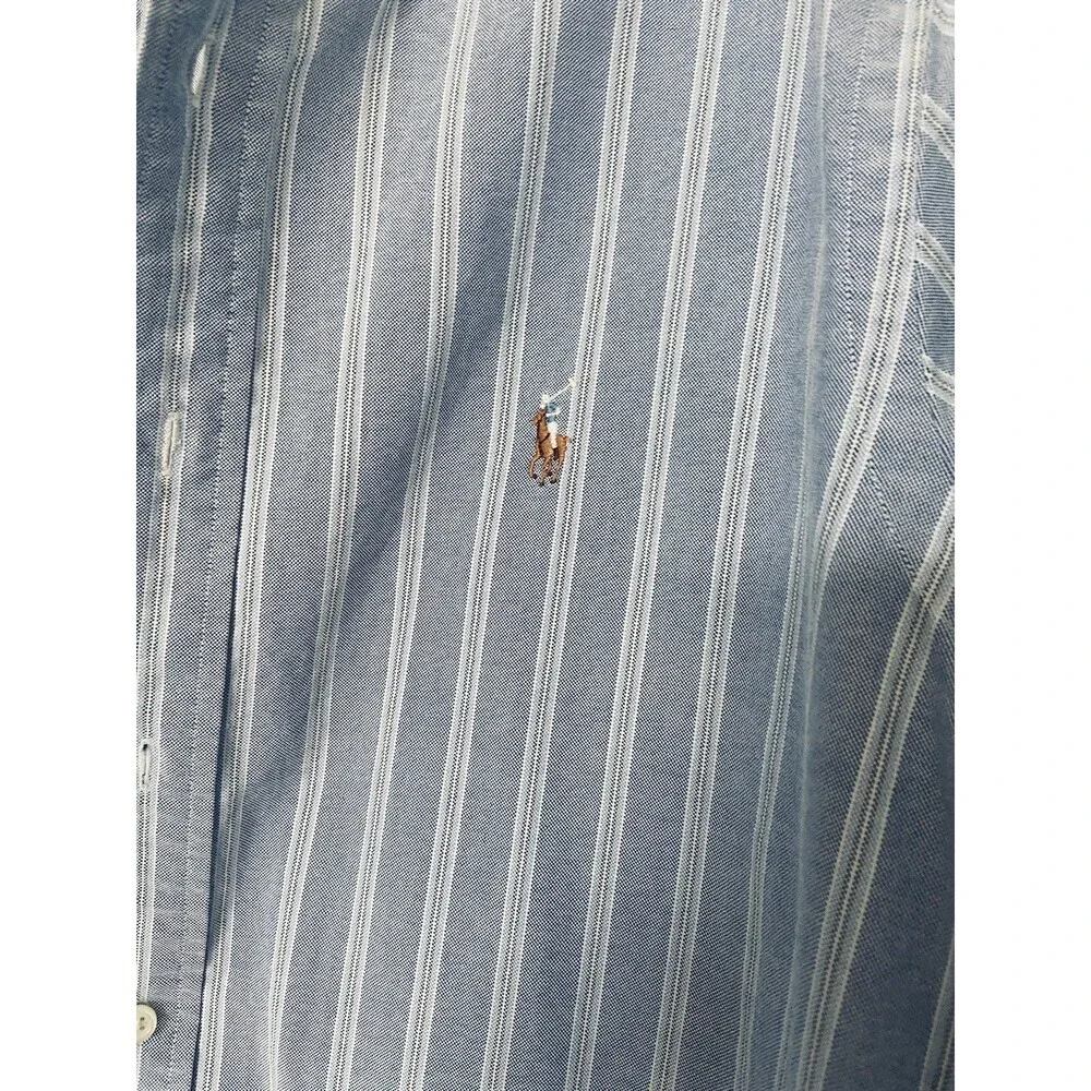 Polo Ralph Lauren Shirt LS Blue Stripe Button Up Classic Fit Blue Pony 16 34/35